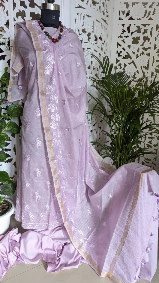Kota Doriya Fabric With Fine Mini Checks Design and Intricate Floral Embroidery Work